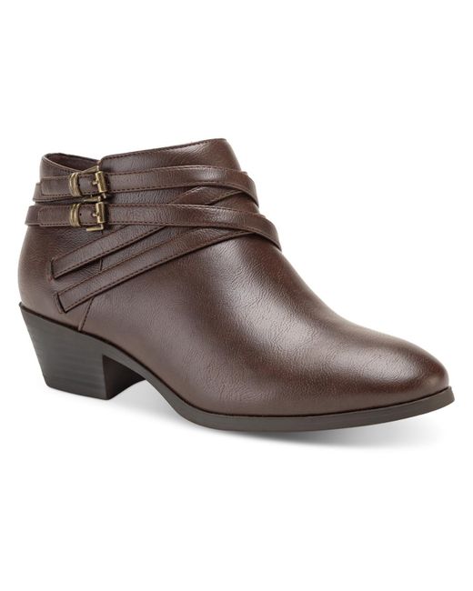 Style & Co. Brown Willow Faux Leather Block Heel Ankle Boots
