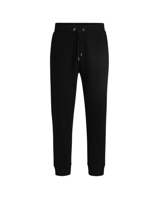 Boss Black Mercerized-Cotton Tracksuit Bottoms With Stripe Waistband for men