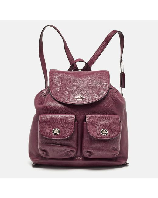 COACH Purple Burgundy Leather Drawstring Backpack