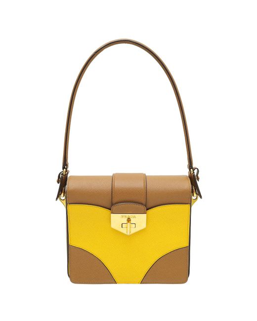 Prada Yellow Bicolor Turn Lock Shoulder Bag