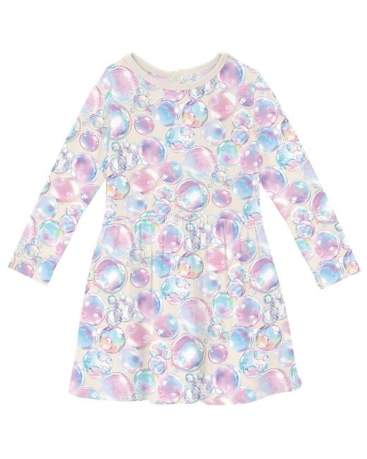 KICKEE Women's Blue Kid's Long Sleeve Twirl Dress With Pockets
