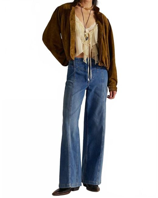 Free People Women's Blue Libre Wide Leg Jeans