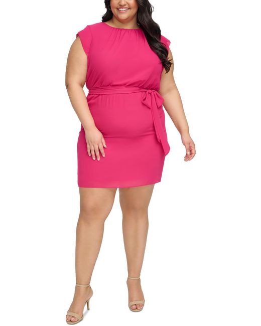 Jessica Howard Pink Plus Gathered Above Knee Shift Dress