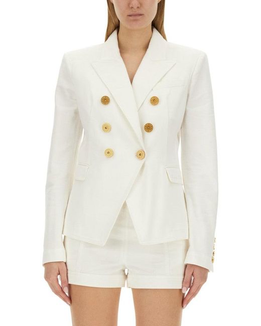 Balmain White Double-Breasted Six-Button Jacket