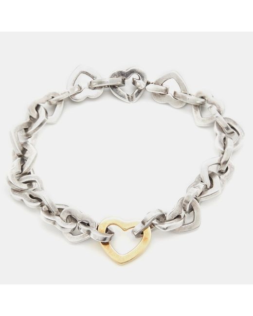 Tiffany & Co Metallic Heart Link Sterling 18k Yellow Gold Bracelet