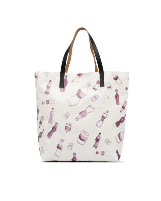 Marni Printed Tote Bag in White | Lyst