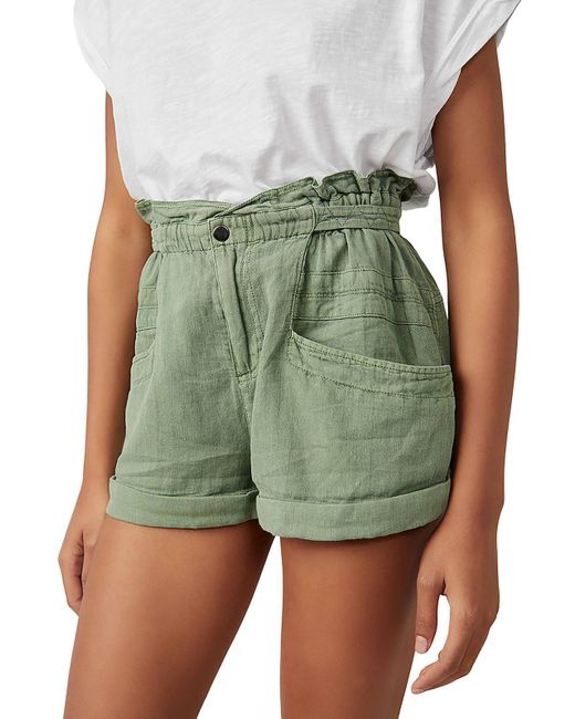 Free People Green High Rise Solid Casual Shorts