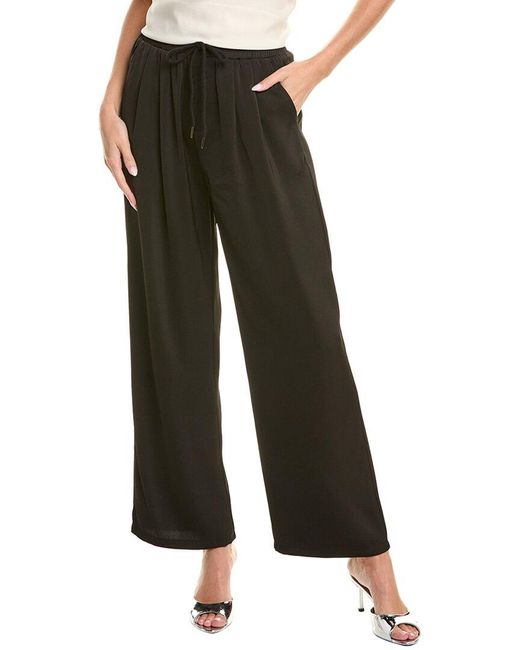 Gracia Black Drawstring Elastic Waist Wide Leg Pant