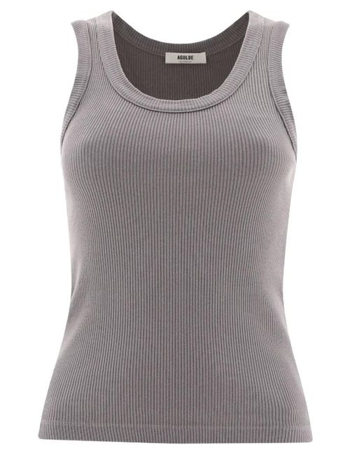 Agolde Gray Scoop Neck Ribbed Knit Tank Top