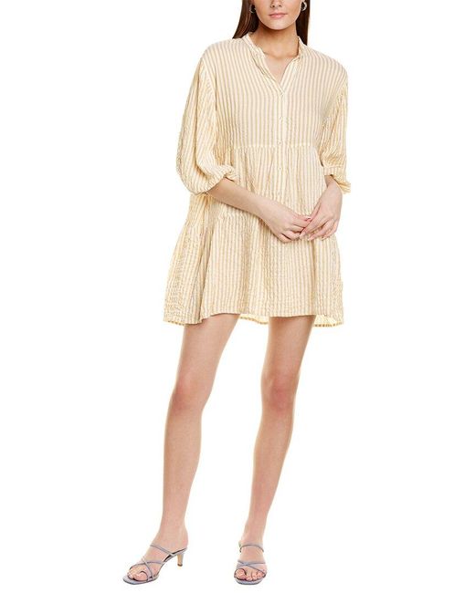 Max Studio Yellow Yarn Dye 3/4-sleeve Mini Dress