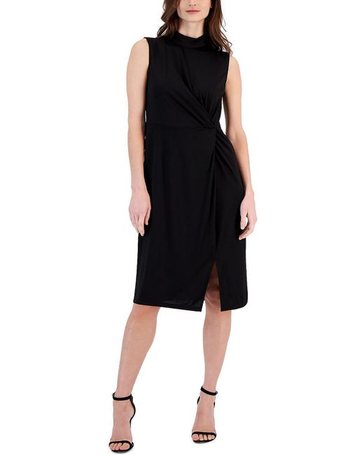Anne Klein Black Twist Knee-length Midi Dress