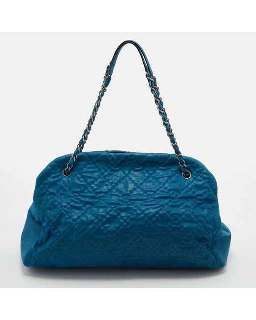 Chanel Blue Teal Quilted Leather Just Mademoiselle Bowler Bag