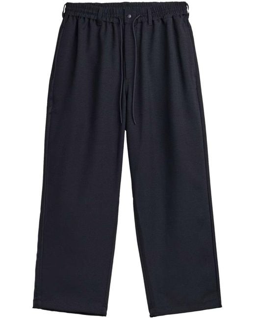 Y-3 Blue Relaxed Wide-Leg Trousers With Subtle Tonal Stripes for men
