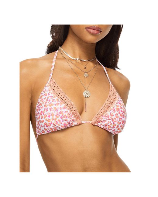 Ramy Brook Pink Sena Printed Crochet Trim Bikini Swim Top