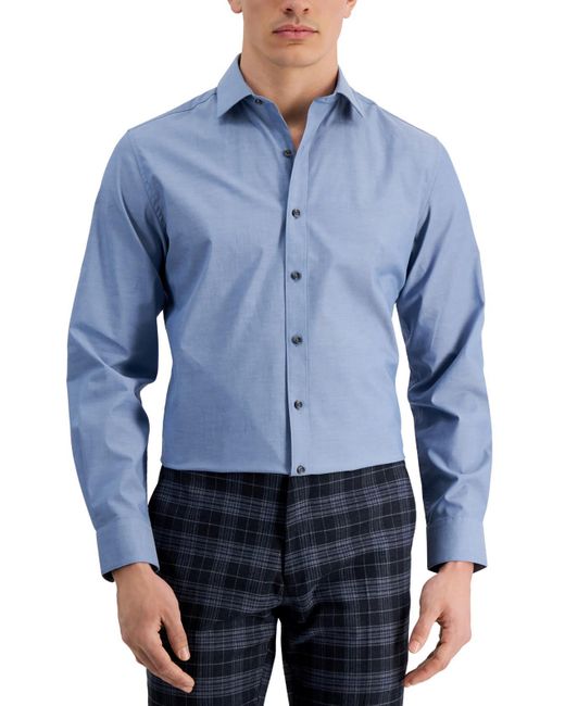 BarIII Blue Knit Cotton Button-down Shirt for men