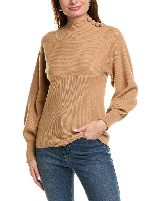 Rebecca Taylor Blue Rib Mock Neck Wool & Cashmere-blend Sweater