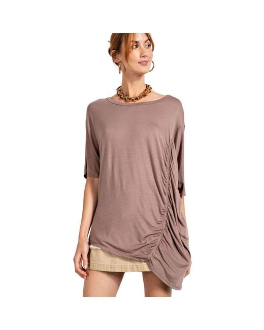TRUEDAMES Brown Loose Fit And Ruched Detailing Top