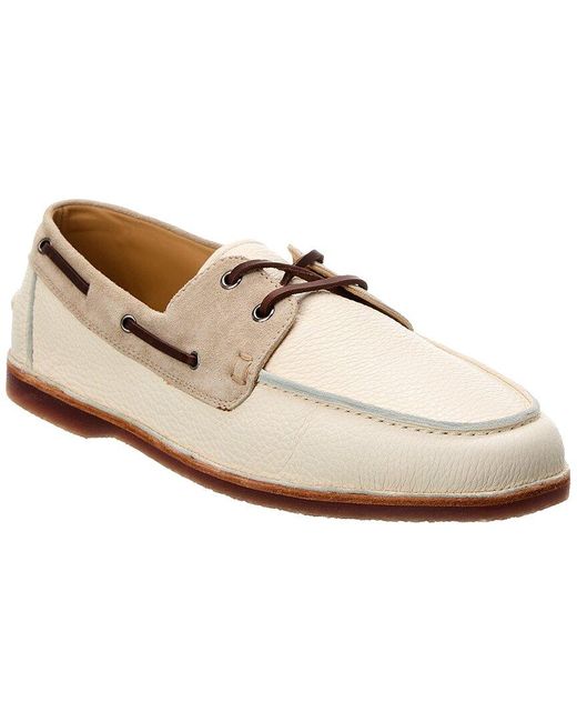 Brunello Cucinelli White Leather Boat Shoe for men
