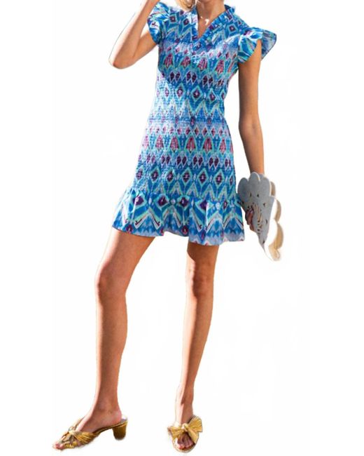 Sail To Sable Blue Flutter Sleeve Smocked Dress