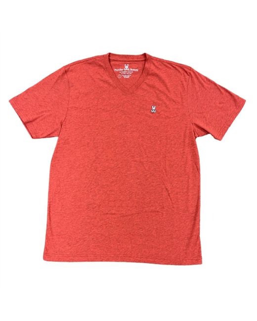 Psycho Bunny Red Classic V Neck Tee In Heather Corallo for men