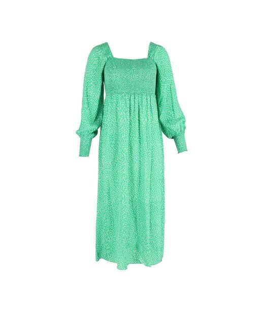 Rixo Green Marianne Shirred Floral-Print Midi Dress