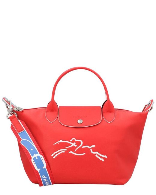 Longchamp Red Le Pliage Casaque Top Handle Leather Bag