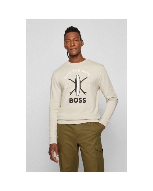 gym and workout clothes Mens Activewear for Men BOSS by HUGO BOSS Cotton Logo Sweatshirt in Beige Natural gym and workout clothes BOSS by HUGO BOSS Activewear 