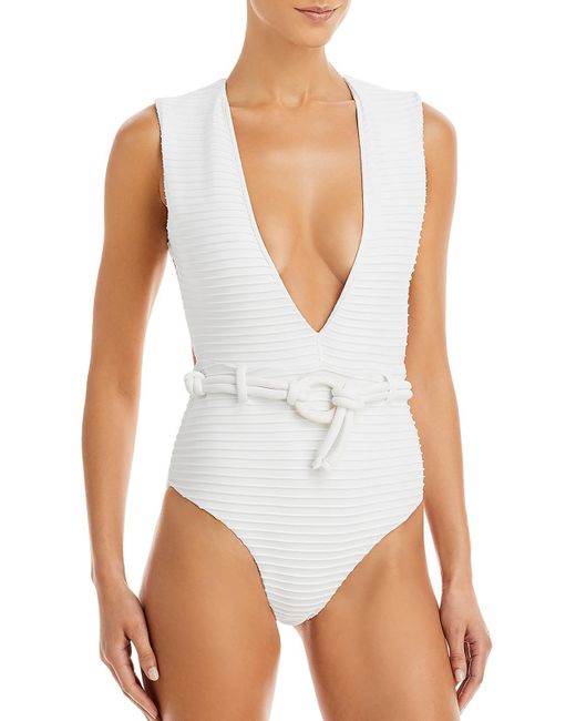 Revel Rey White Dallas Pintuk Plunging One-piece Swimsuit