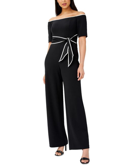 Adrianna Papell Black Off-the-shoulder Wide Leg Jumpsuit