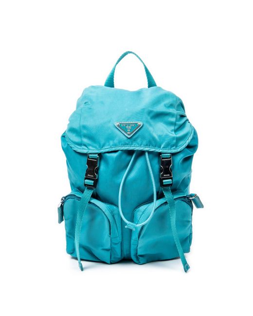 Prada Blue Small Double Pocket Buckle Backpack
