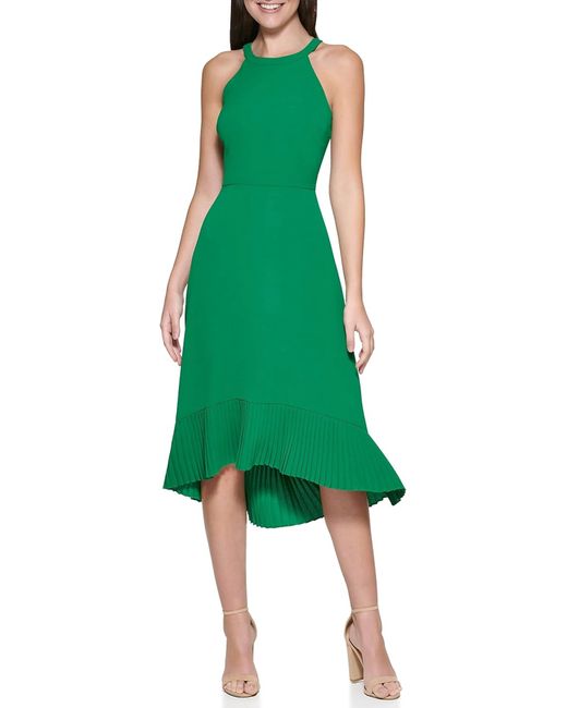 Kensie Green Hi-low Halter Top Midi Dress