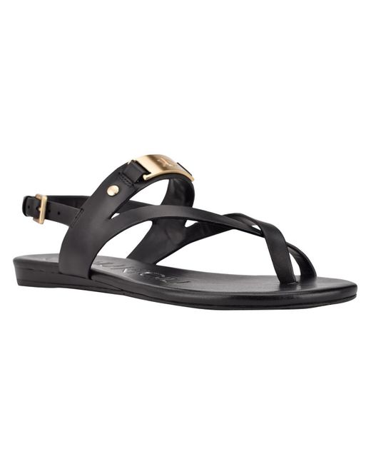 Calvin Klein Black Sadra Leather Thong Flat Sandals