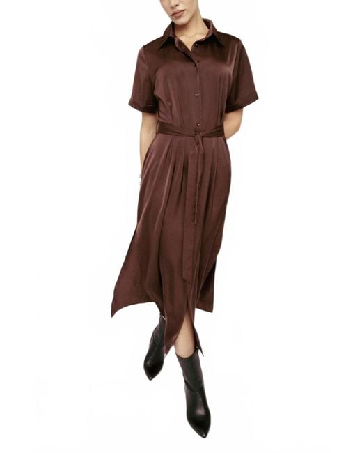 Amanda Maria Women's Brown Satin Shirt Dress