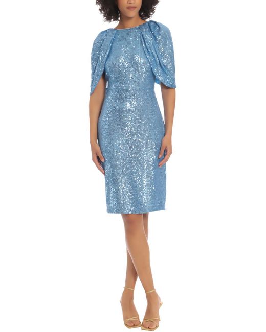 Maggy London Blue Metallic Sequined Cocktail And Party Dress