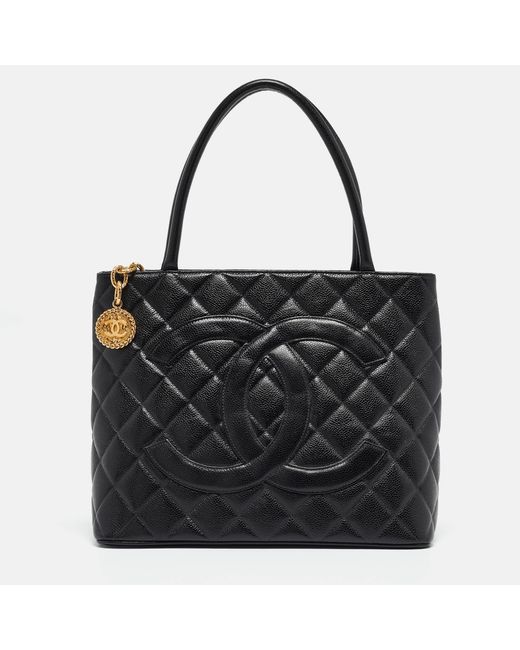 Chanel Black Quilted Caviar Leather Medallion Bag