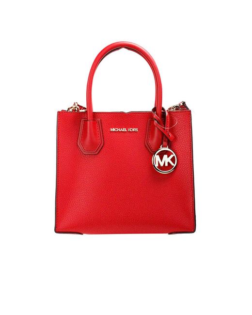 Michael Kors Red Mercer Medium Bright Pebble Leather Messenger Crossbody Bag