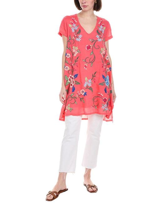 Johnny Was Red Drape Tunic Shift Dress