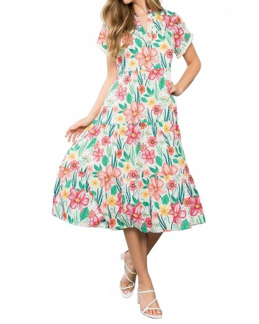 Thml White Short Sleeve Tiered Midi Dress