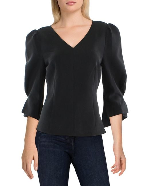 Gracia Black Puff Sleeve Fitted Blouse