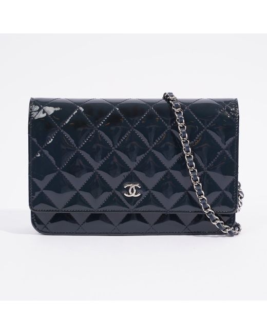Chanel Blue Wallet On Chain Midnight Patent Leather