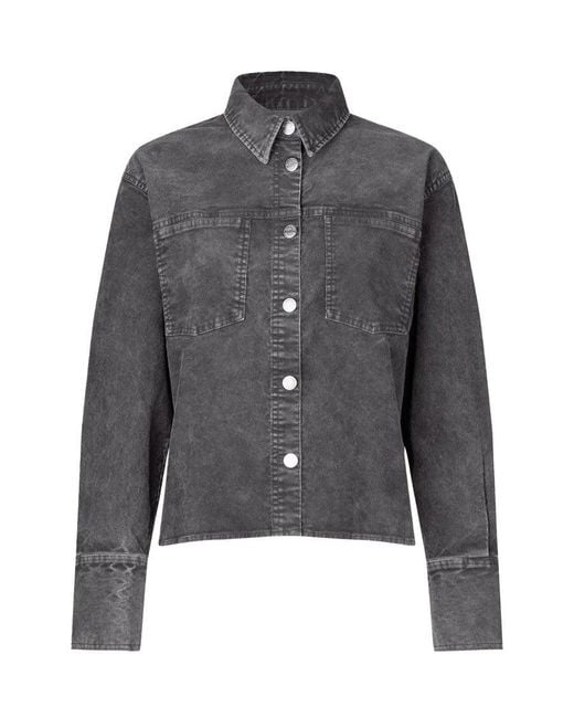 Samsøe & Samsøe Gray Cropped Denim Jacket With Patch Pockets And Relaxed Fit