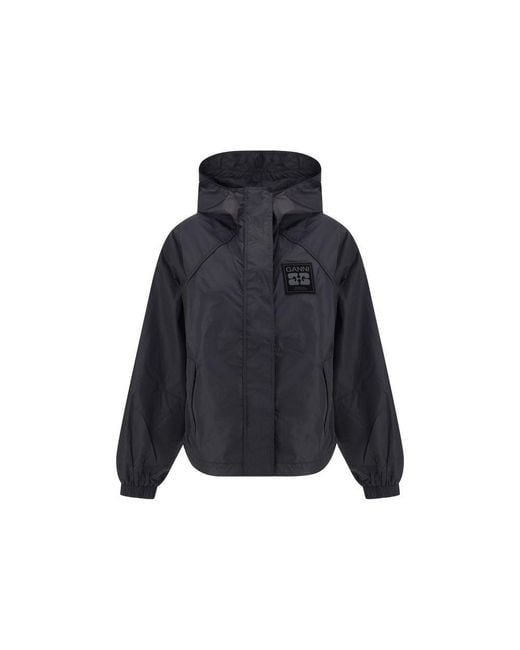 Ganni Blue Nylon Shell Jacket
