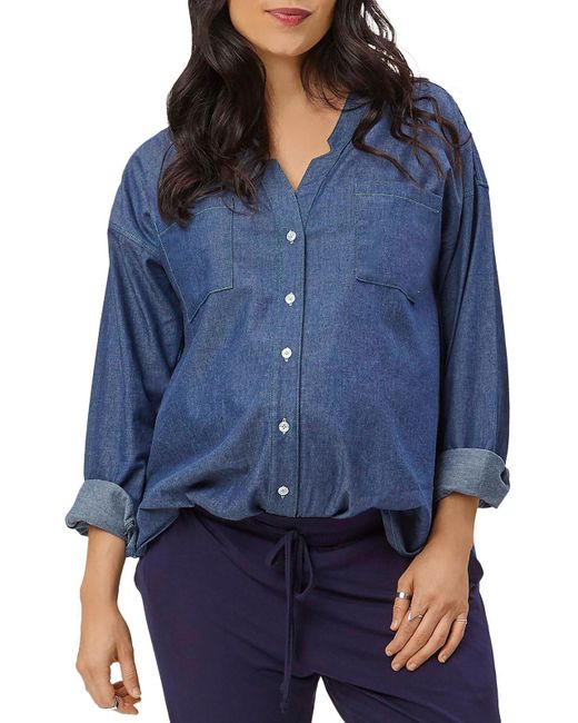 Stowaway Collection Blue Chambray Maternity Button-down Top