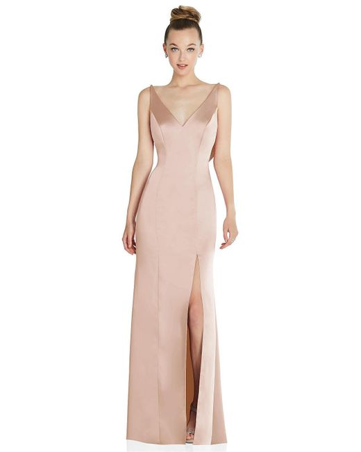 After Six Pink Draped Cowl-back Princess Line Dress With Front Slit