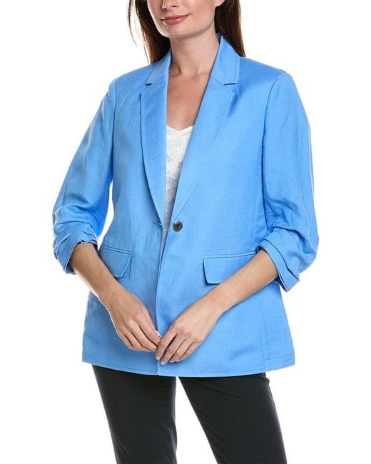 Anne Klein Blue One-button Linen-blend Jacket