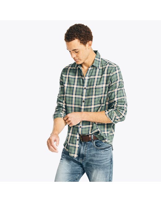 Nautica Green Sustainably Crafted Plaid Shirt for men