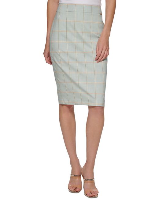DKNY Plaid Below Knee Pencil Skirt in Green Lyst
