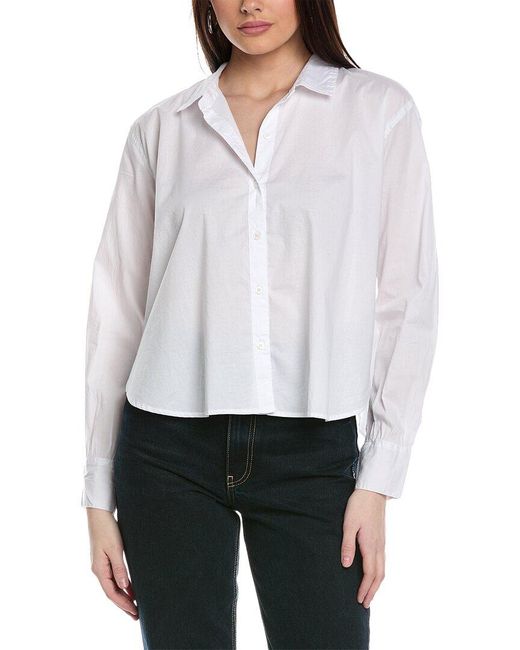Splendid White Cropped Poplin Button-down Shirt