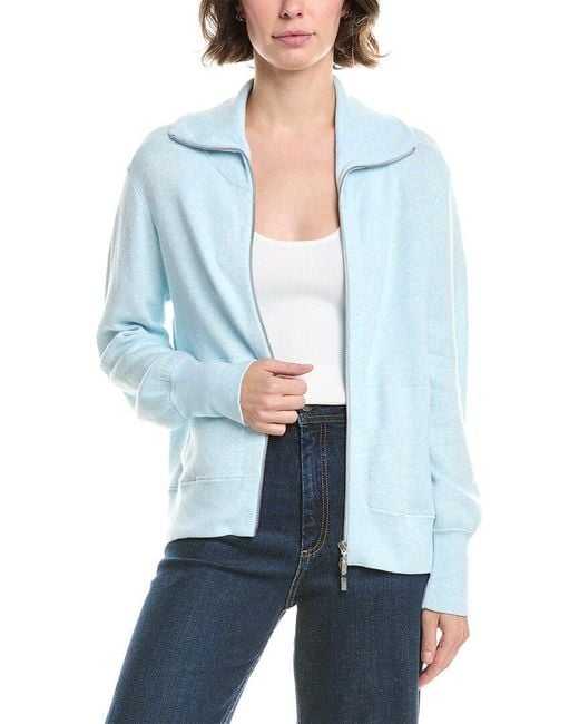 Forte Women's Blue Short Zip Collared Cashmere-Blend Cardigan