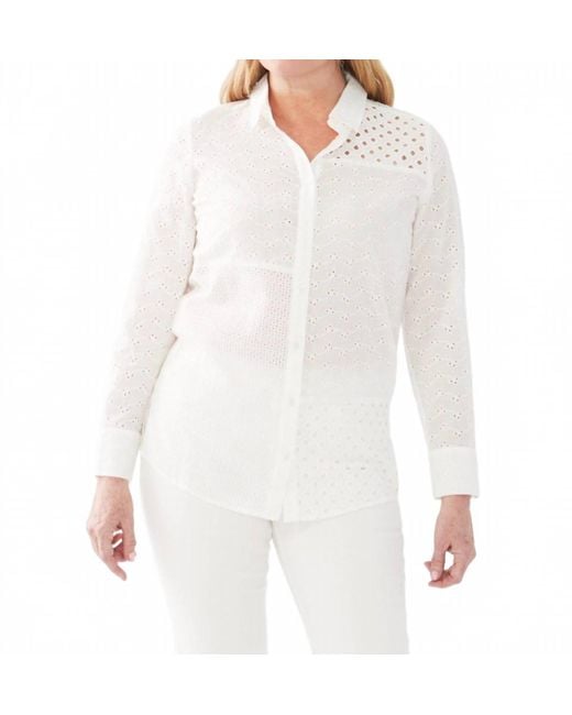 Fdj White Patchwork Long Sleeve With Eyelets Tunic